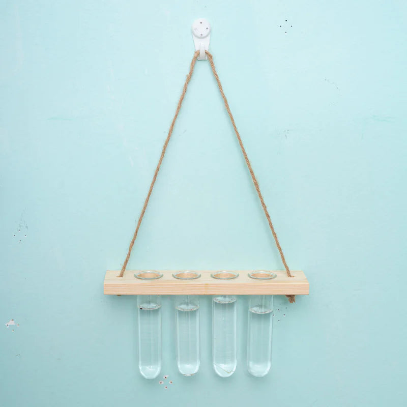 Layered Solid Wood Hydroponic Glass Vase Wall Decor