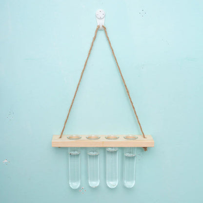 Layered Solid Wood Hydroponic Glass Vase Wall Decor