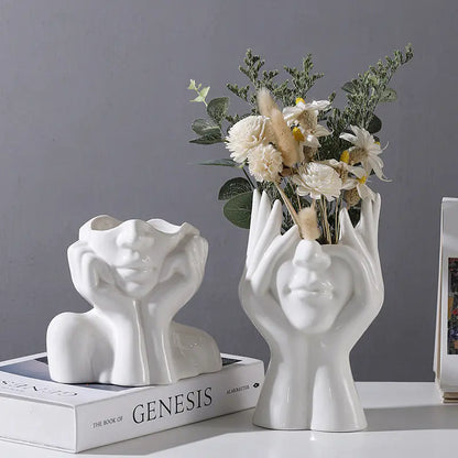 White Ceramic Body Art Vase