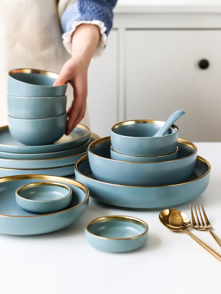 Nordic Gold Trim Ceramic Dinnerware Set