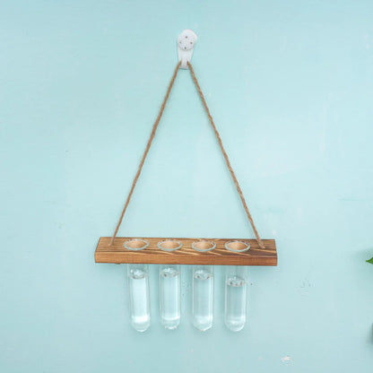 Layered Solid Wood Hydroponic Glass Vase Wall Decor